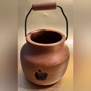 Handcrafted Wooden Apple Bucket or Storage Jar w Handle by DL Yeates Byron, GA